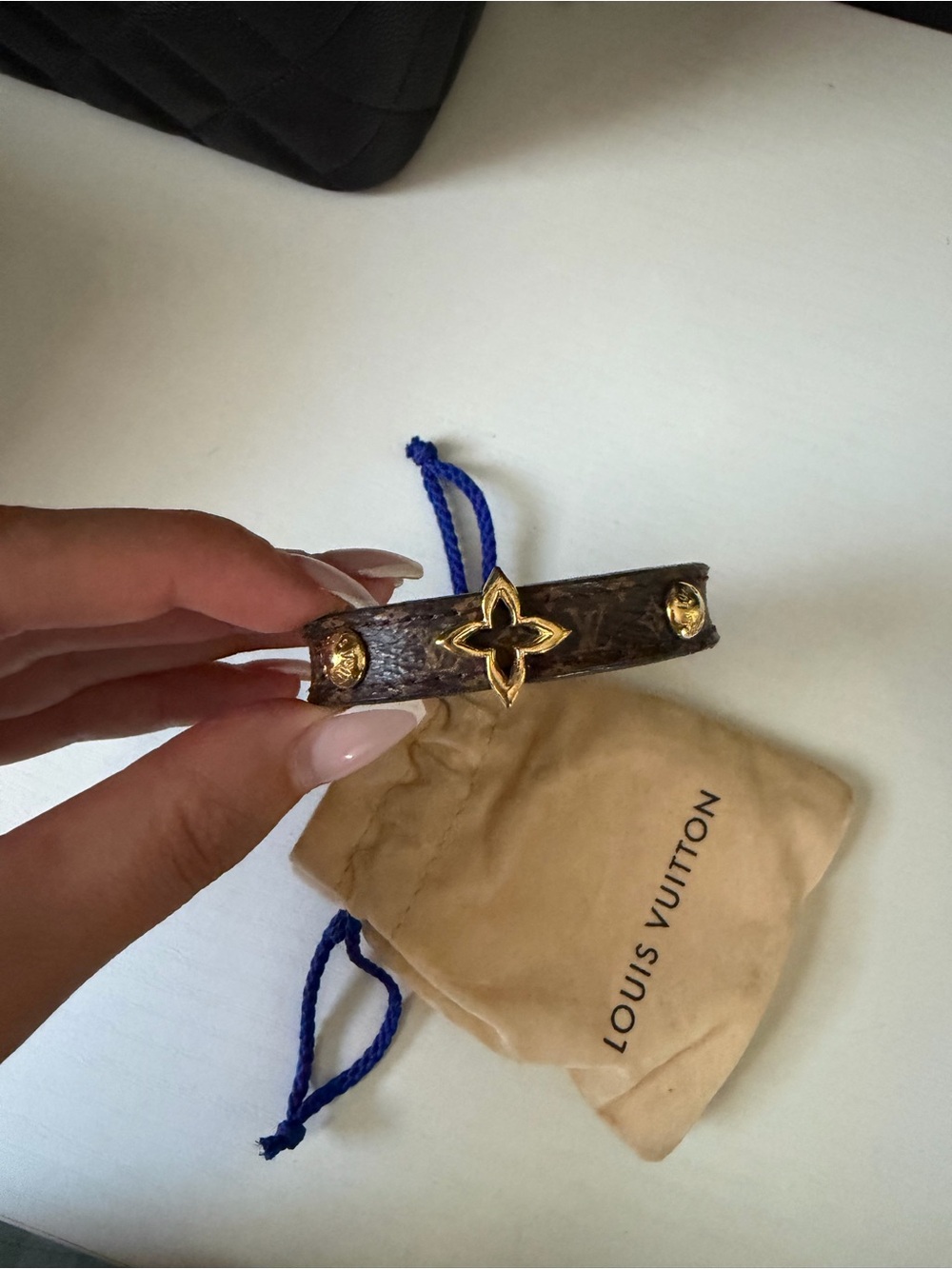 Louis Vuitton Brown Monogram Cuff Bracelet with Gold Hardware